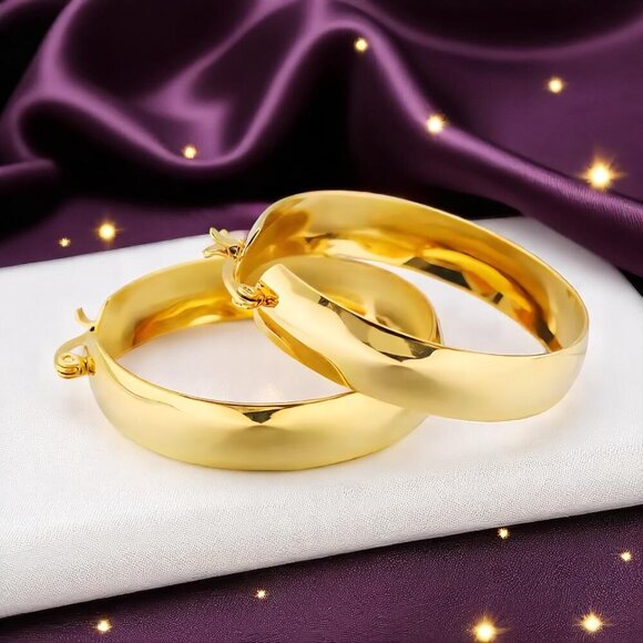 ๐๏ธBold 18K Gold Plated Stainless Steel Chunky Hoop Earrings | Trendy Statement - Picture 9 of 11